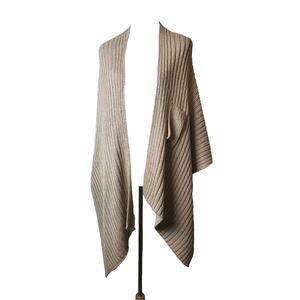 Chico's L/XL Draped Open‎ Front Cardigan Chunky Sweater Beige Layering Brown